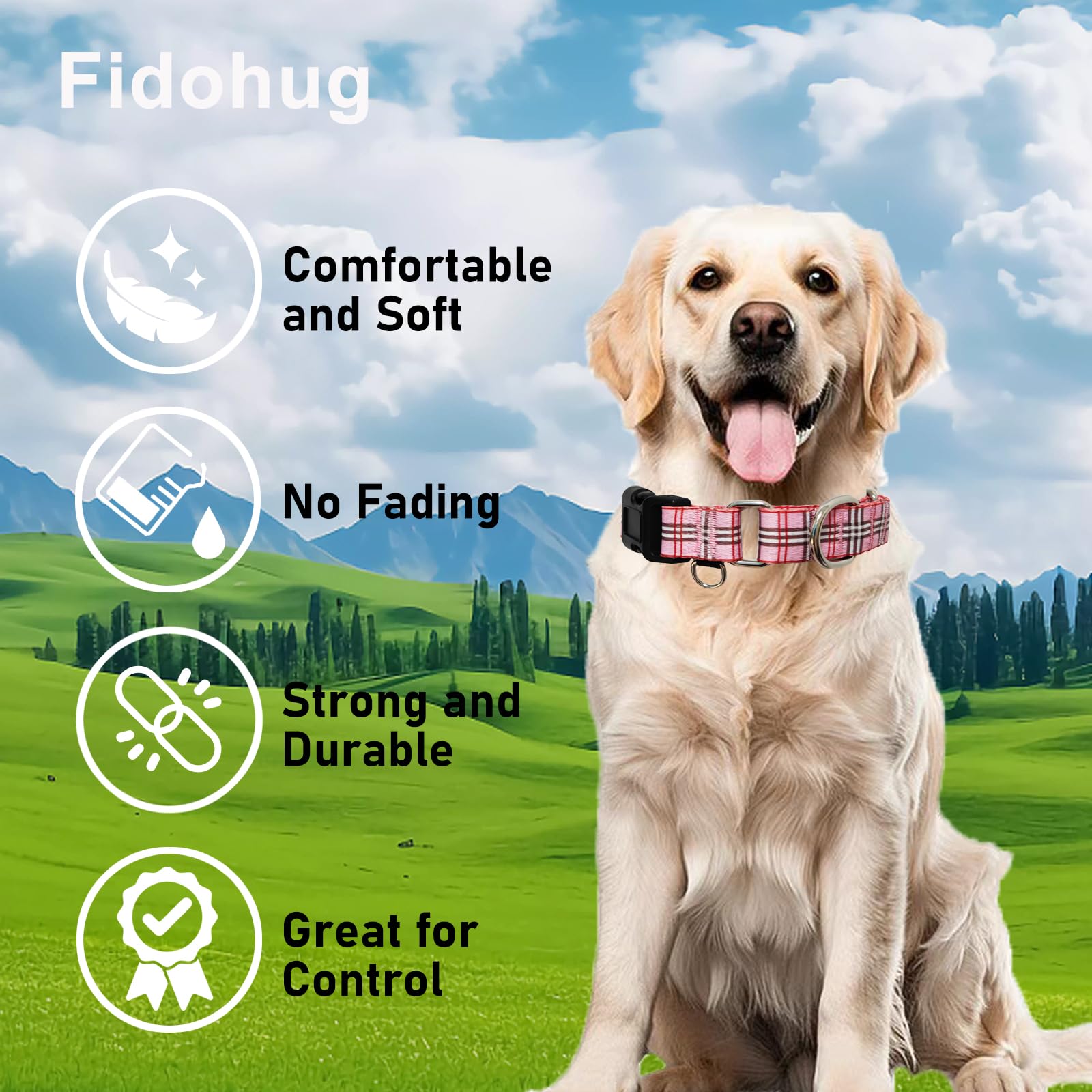 Fidohug Martingale Collar With Quick Release Buckle Cute Girl Female Training Dog Collars (Pink Plaid, Medium)
